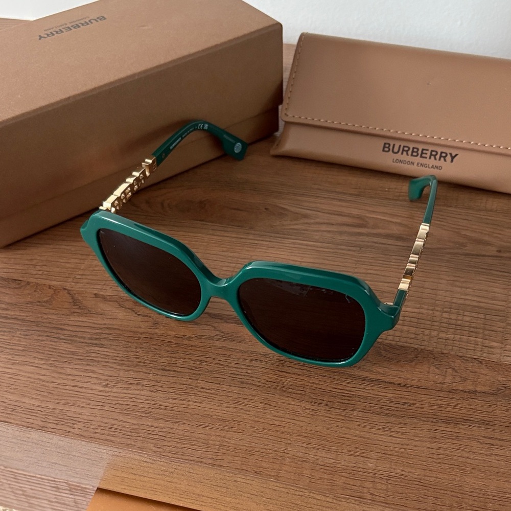 Burberry Emerald Sunglasses with Gold Detailing